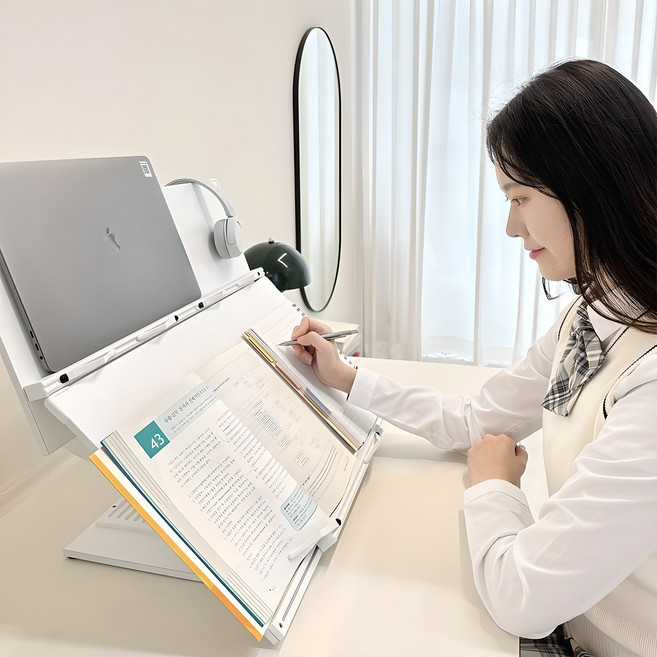 메르마 2단독서대 책받침대 높이조절독서대 책거치대 스터디대 필기대, 화이트 50