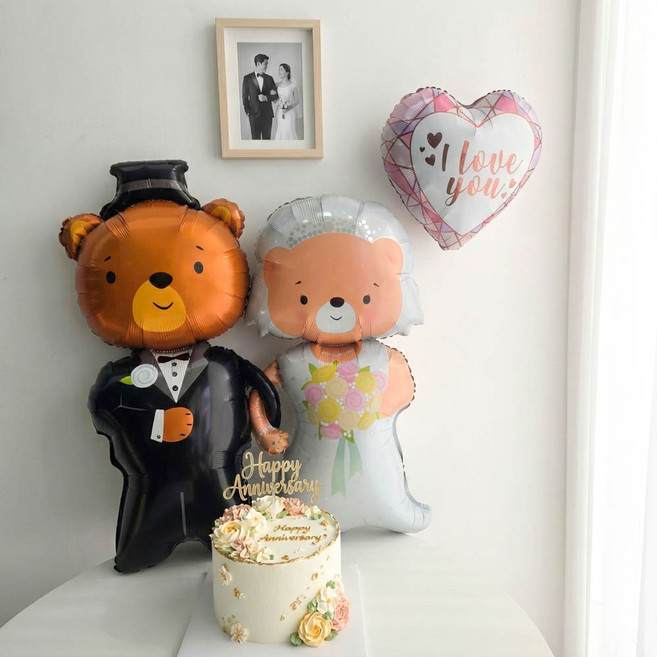 이벤트홀릭 곰돌이 신랑신부 결혼기념일 풍선 세트, 1개, 02.I LOVE YOU 세트