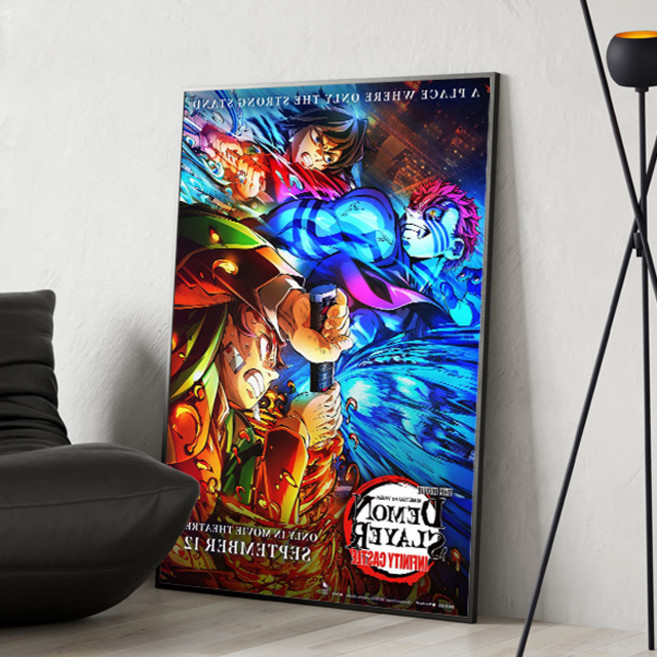 귀멸의 칼날 무한성 포스터 액자 인테리어 캔버스 극장판 일본 애니메이션 굿즈 영화, 4번, 6번 A0(84.1cm x 118.9cm), 블랙