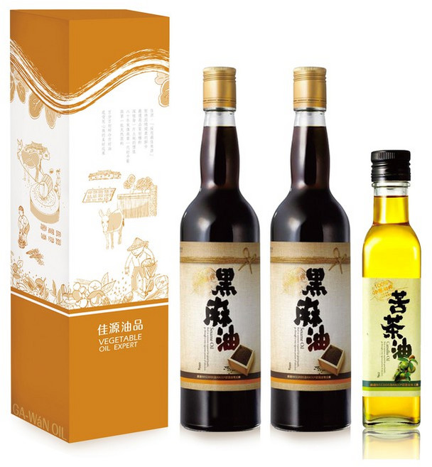 佳源油品 黑麻油600ml 2入 苦茶油250ml 1入 組合 低溫冷壓鮮粹 料理常備, 1個