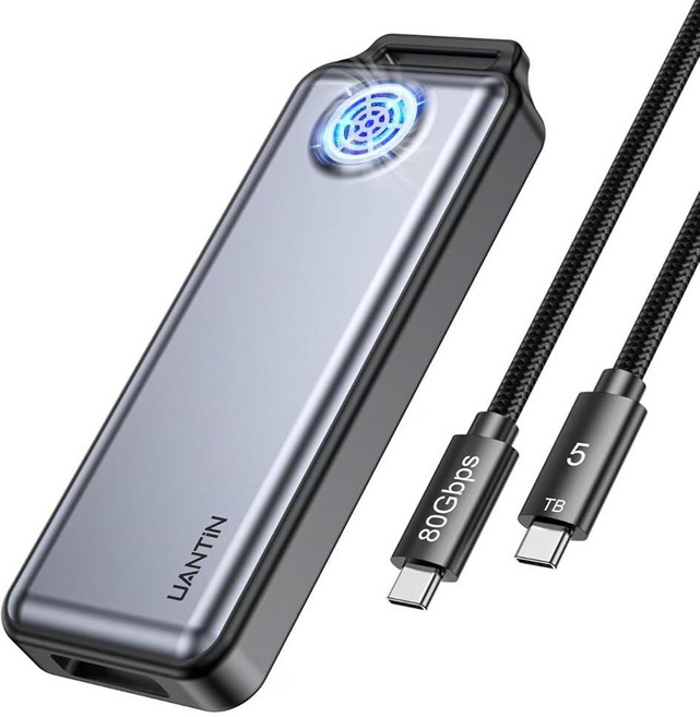 UANTIN M.2 NVMe SSD 인클로저 80Gbps - 냉각 팬 및 실리콘 슬리브가 있는 아연 합금 케이스 썬더볼트 5/4/USB4와 호환 2280 M 키/M+B 키, UANTIN M.2 NVMe SSD 인클로저 80Gbp
