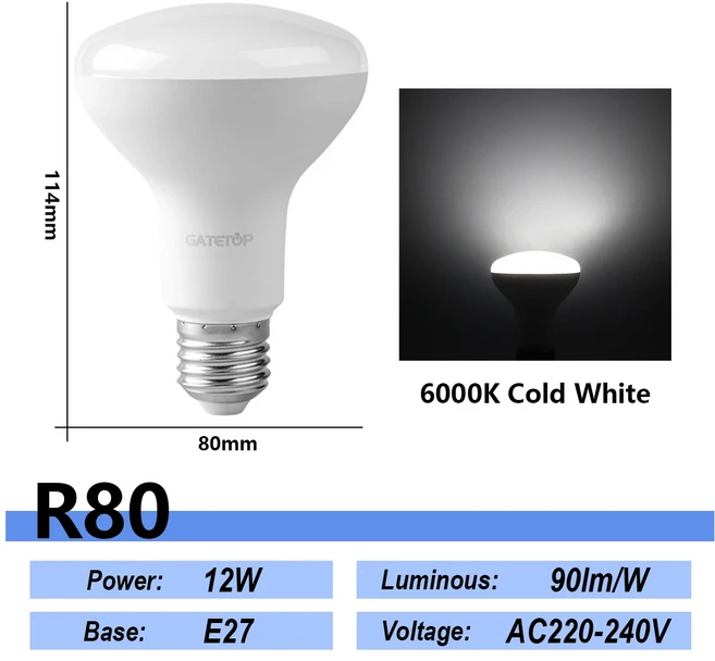 1-20Pcs LED 목욕 전구 램프 E27 E14 버섯 R50 R63 R80 220V 6W 10W 12W 비 스트로브 따뜻한 차가운 빛 ERP, 06 R80 6000K, 05 1 pcs, 01 AC220V-240V