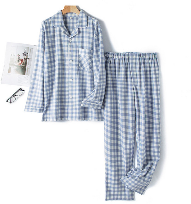 秋冬男女情侶無印格紋純棉單股加密磨毛絨布睡衣套裝 家居服套裝