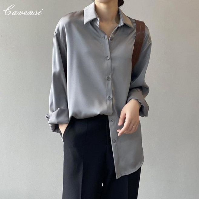 Cavensi 緞面垂墜感長袖襯衫 多色 S-2XL 職場穿搭