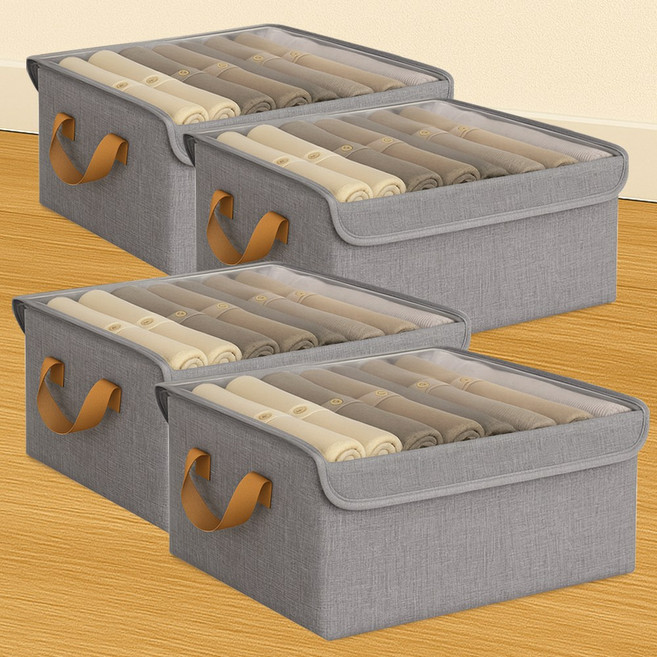 마벨인홈 옷 정리함 이불 수납 투명창 먼지걱정 없는 대용량 패브릭 의류 보관함, 4개, 그레이