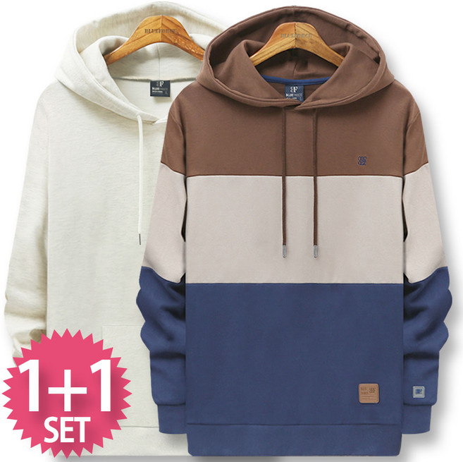 블루포스 레첼 후드티 + 트렙 후드티 [2장 묶음] 남자 긴팔 티셔츠 남성 빅사이즈 운동복 가을 단체티 커플티 츄리닝