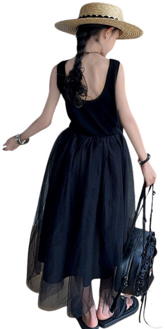 삐삐네옷가게 초등학생 여아 블랙 민소매 쉬폰 롱 드레스