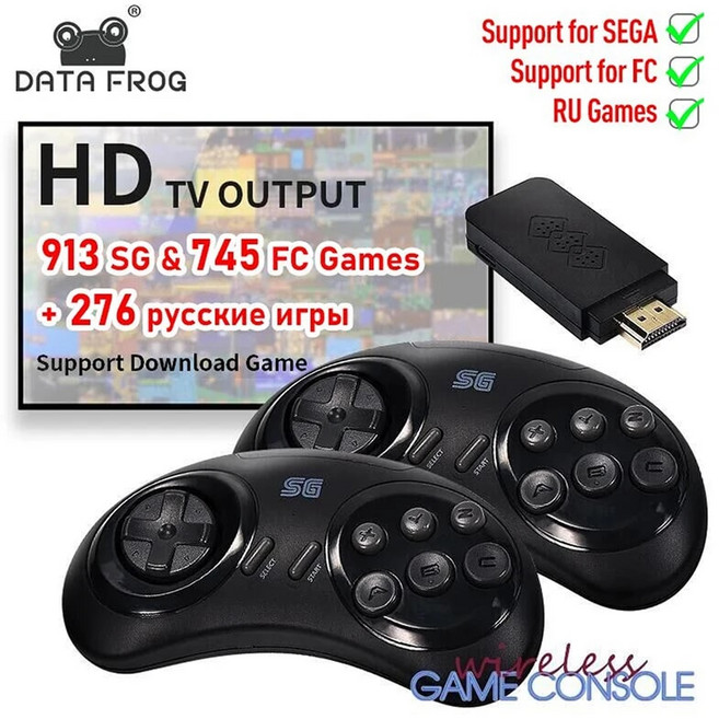 게임컨트롤러 무선 컨트롤러 DATA FROGSega Genesis 게임 스틱 hdmi용 16 비트 MD 콘솔 Sega 미니메가 드라이브용 900 호환, 1개, 1.900 With FC RU game  Video G