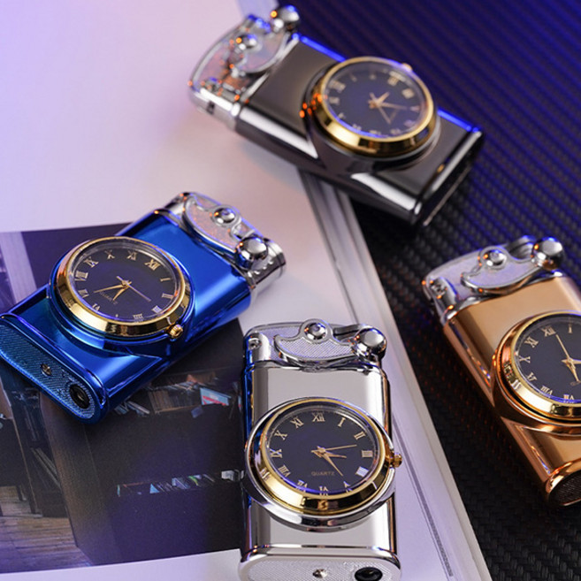 크리에이티브 쿼츠 시계라이터 불꽃크기조절 방풍점화, 크리에이티브쿼츠시계라이터-블랙, 1개