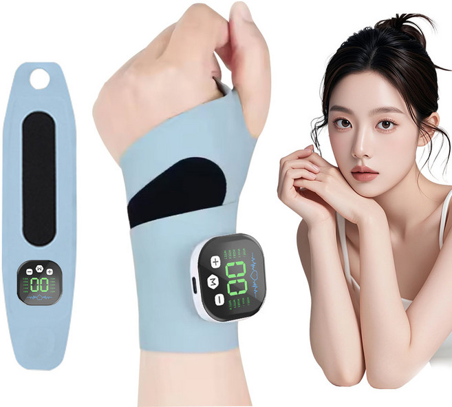 smabat EMS 저주파 안마기 손목 보호대 겸용 손목 마사지기 펄스 손목 안마기 10가지 모드 29단계 강도조절, 블루