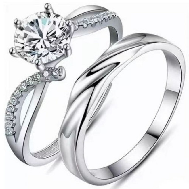 FANSYLI 커플 반지 큐빅심플 결혼 반지 프러포즈 반지 1쌍 사이즈 조절 가능 큐빅 반지 1호 W2503M0501