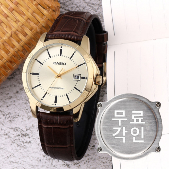 무료각인 카시오 MTP-V004GL-9A 남성용 골드 브라운 럭셔리 시계 a