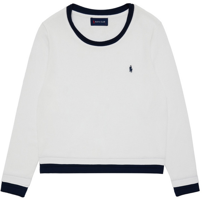 라파클럽 여성 배색 라운드넥 긴팔 니트 스웨터 자수 로고