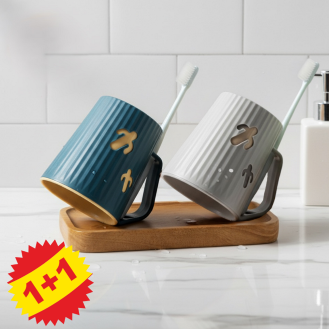 생활공감 선인장 파스텔 칫솔꽂이용 개인 양치컵, 네이비+그레이, 1세트