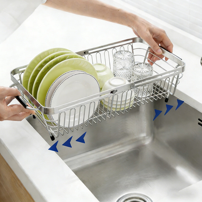 호밍사이 스텐304 길이조절 싱크대선반 슬라이드 설거지 거치대 신축 식기건조대 싱크볼 바구니, 1개, 스텐색