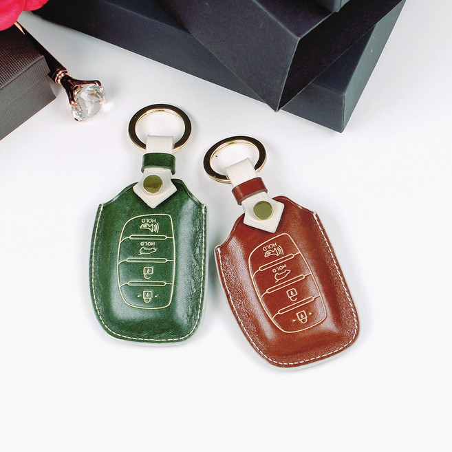 시에나 니케 아반떼 AD 스마트키 이태리 천연 가죽 케이스 키홀더 키링, 화이트와인