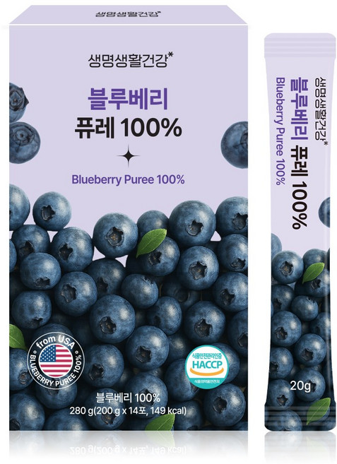 생명생활건강 블루베리 퓨레100% 스틱 14포, 1개, 280g