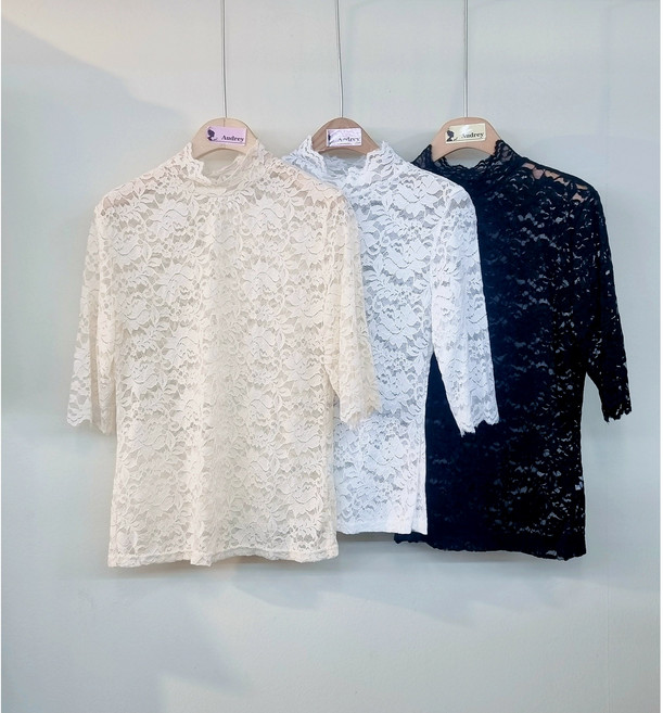 오늘출발 행사특가 반목 레이스 7부 티셔츠 스판 좋고 목 부드러운 바닥 칠부 소매 기장 날씬핏 55 66 77반까지 블랙 아이보리 화이트 비침 있는 텐셀 탑