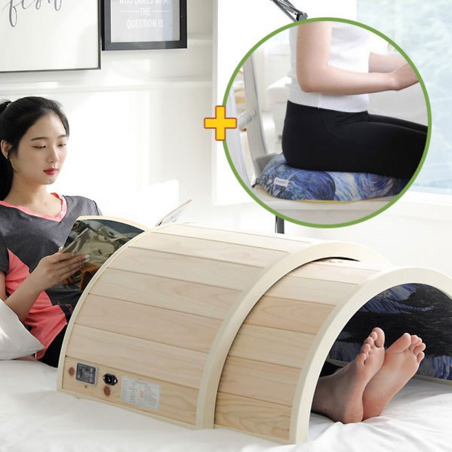 [대형+좌욕방석]큐어돔 원적외선 편백나무 온열돔 찜질기 가정용 사우나 산모 산후조리 전신관리, 편백대형+원적외선방석-헤링본 블루