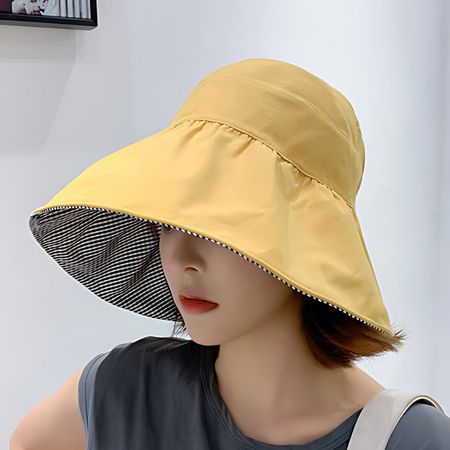 자외선 차단 체크 양면 돌돌이 모자 썬캡 피크닉 등산 선캡