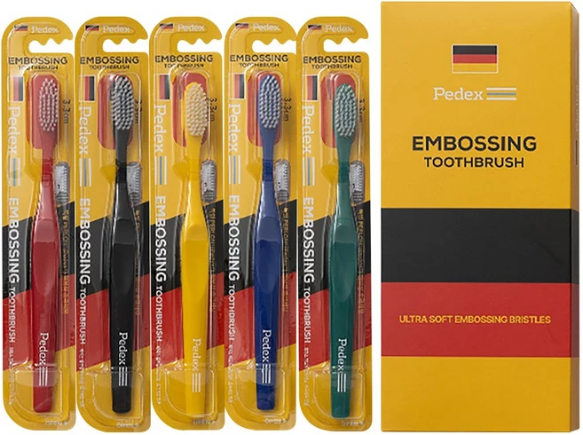 독일 페덱스 엠보싱 초극세모 치석제거 치태제거 미백효과 슬림 칫솔 5개입, 1세트 - 쿠팡