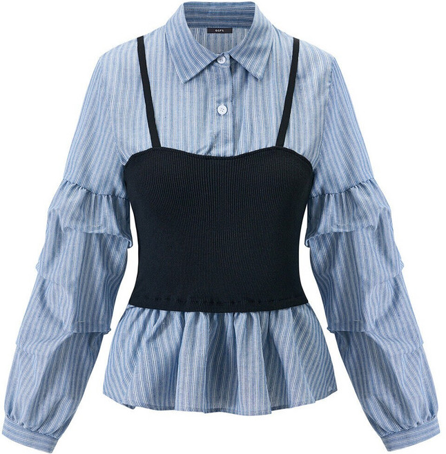 GGPX 유니크 볼륨 소매 뷔스티에 레이어드 블라우스 (GQABA018D)