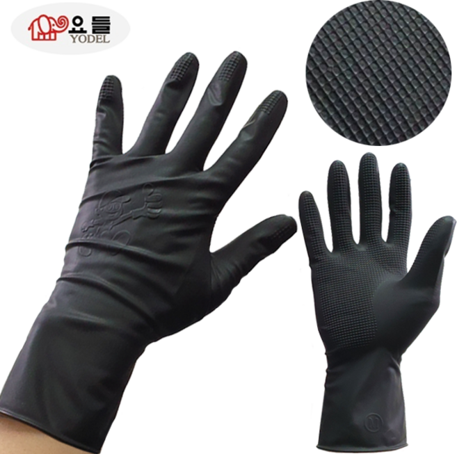 [로이스] 논슬립 100% 천연 라텍스 고무장갑 블랙 색상 질기고 손목 긴 위생 장갑 밀착력과 부드러움 미용 염색 정밀작업 다용도 양면 엠보싱 미끄러짐 방지, S, 10개