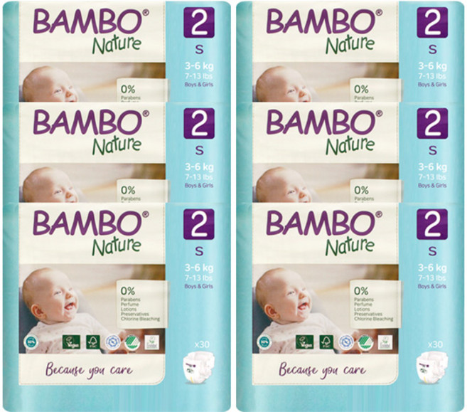 밤보네이처 밴드형 기저귀 (3~6kg), 2단계, 180매