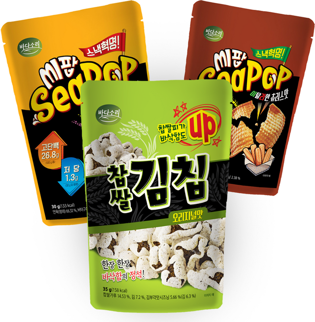 고단백 저당스낵 바다과자 김칩과 씨팝 3종세트, 1개, 95g