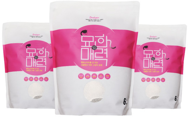 [묘한매력] 100% 국내생산 프리미엄 고양이모래 6kg X 3포, 3개