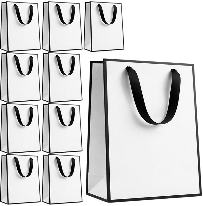 루메이크 튼튼한 편집샵 선물 답례품 쇼핑백 종이백, 10개, 화이트블랙