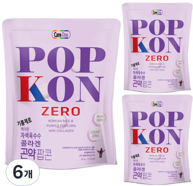 케어원 기름제로 자색옥수수 콜라겐 곤약 팝콘, 30g, 6개