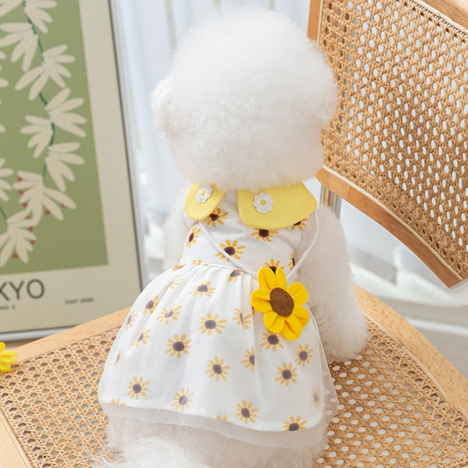 숑숑펫 산뜻한 해바라기 애완동물 원피스, 1개