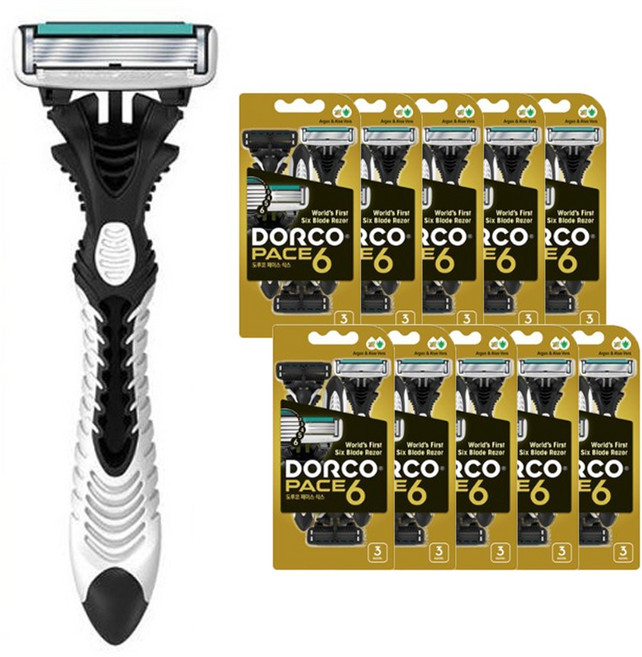 도루코 페이스6 일회용 면도기(휴대용) 6중날 (3입)x10개-총30개 도루코 면도기 면도날, 3개입, 10개