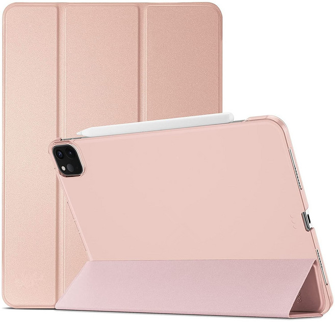 iPad Pro 11 케이스 2021 2020 2018 iPad Pro 11인치 3세대 2021/2세대 2020/1세대 2018용 슬림 반투명 스탠드 하드 백 쉘 스마트 커버, 분홍, 1개