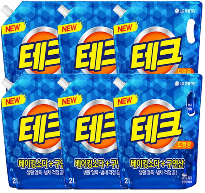 테크 베이킹소다+구연산 리필 2L 드럼용x6개, 단품