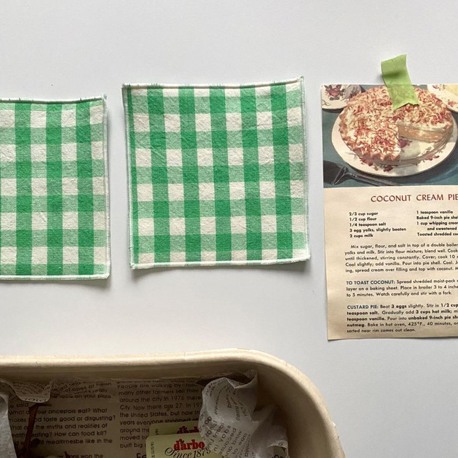 컵받침 패브릭 코스터 체크 시리즈 2p, 애플그린, 1세트