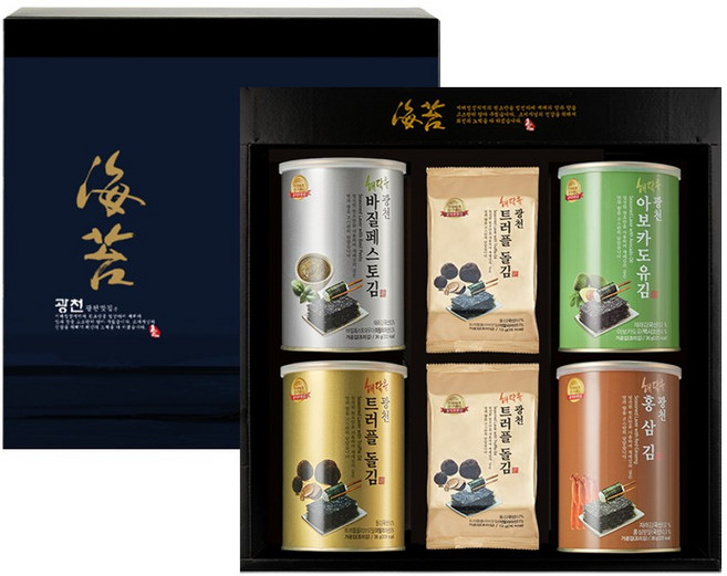명품 해달음 광천 트러플 아보카도유 홍삼 재래김 도시락캔김 고급 답례품 쇼핑백포함 4캔 선물세트, 1세트