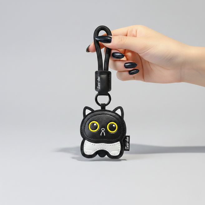 S.J.S 프리미엄 고양이 키링 가죽소재 펜던트 열쇠고리 키홀더, 1개, 블랙캣 네로