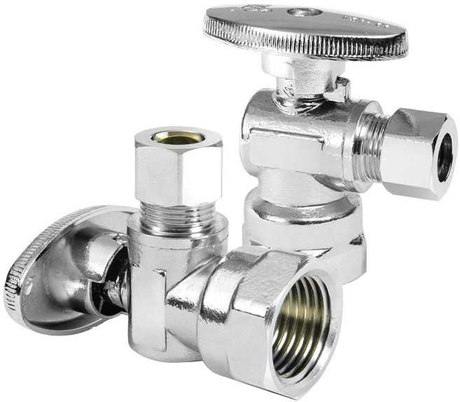 4-PC HeSun 스트레이트 스톱 밸브 1/2인치 FIP X 3/8인치 OD 압축 1/4 턴오프 크롬 도금 황동 VALVE057-4, 2, ANGLE VALVE