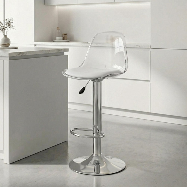 하루꿈 바의자 홈 인테리어 심플 모던 컴포트 발걸이형 홈바 체어 아일랜드 식탁의자 바텐 높은 의자, 투명, 1개