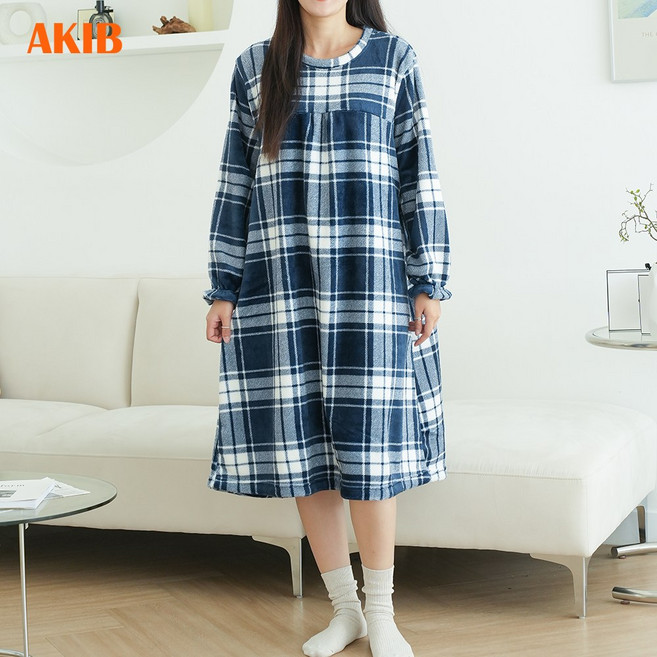 아킵 따뜻한 여성 겨울 수면 루즈핏 원피스잠옷 빅사이즈 77~88