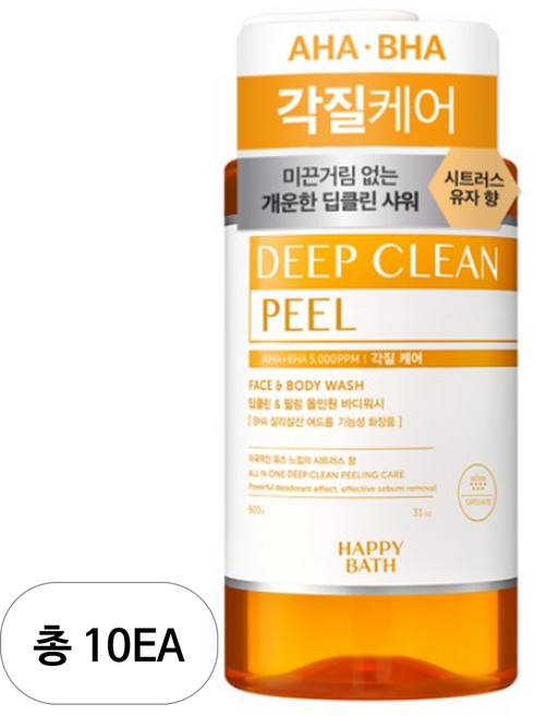 해피바스 딥클린 아하바하 각질케어 올인원 바디워시 시트러스 향, 900g, 10개