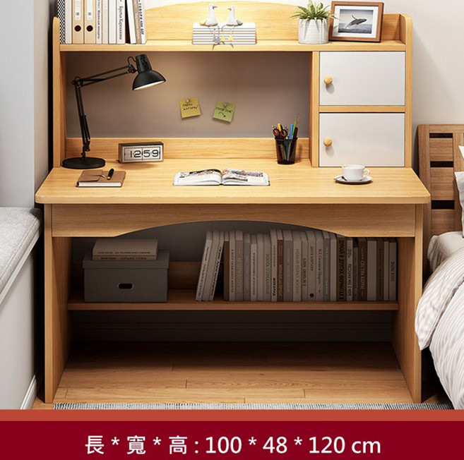 簡約現代帶門收納書桌，寬敞穩固桌面，多功能居家辦公學習桌，原木色100x48x120公分, 帶門書桌-原木