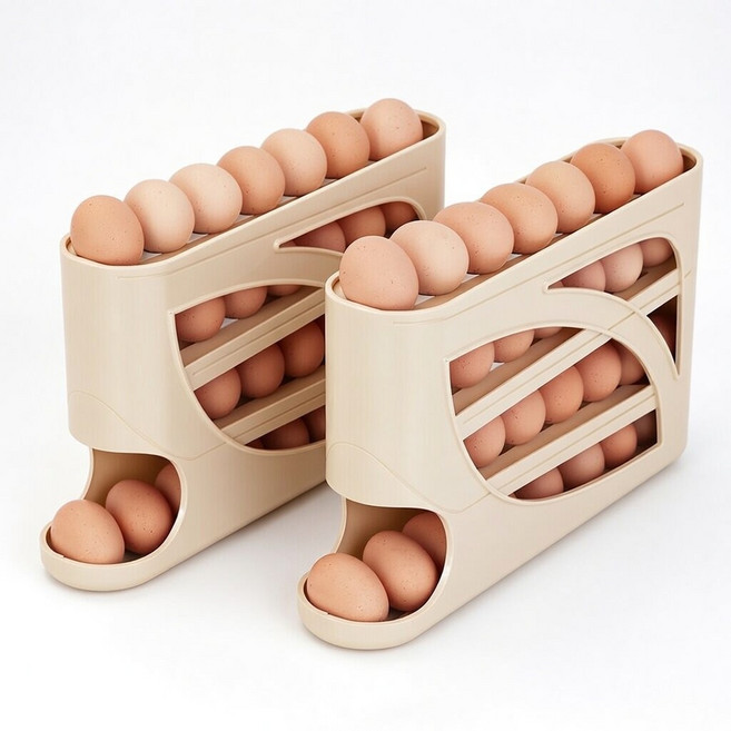 해피유 1+1 냉장고 자동 롤링 계란 보관함 3단 슬림 달걀 트레이, 2개