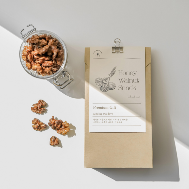 오월향 꿀 호두정과 호두강정 결혼 답례품 돌 단체선물 맞춤스티커 무료, 4세트, 크라프트