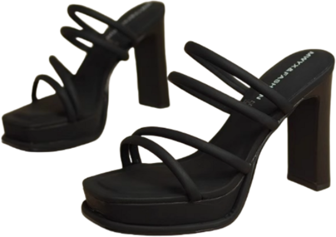 스퀘어 가보시 스트랩샌들 10cm 통굽 샌들힐 슬리퍼