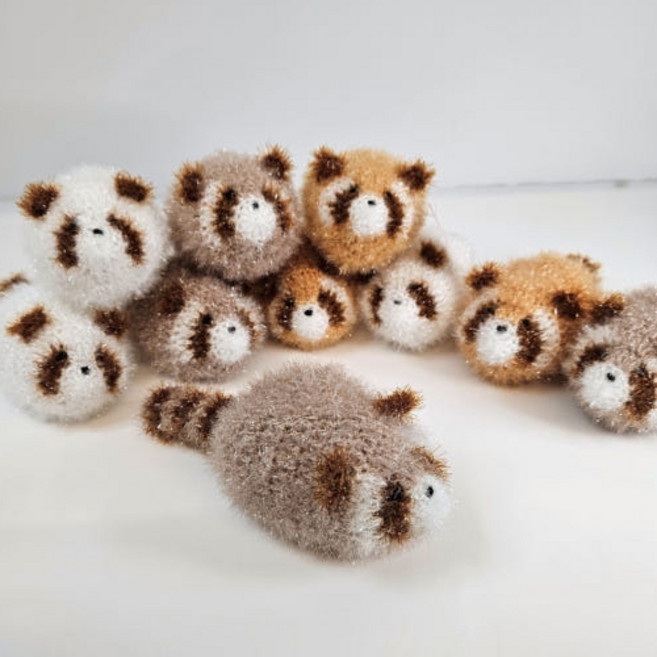 주방 수세미 아크릴 너구리수세미 손뜨게 의정부할머니 핸드메이드 수제 답례품 선물 집들이 손뜨개 1.브라운, 1개, 1개