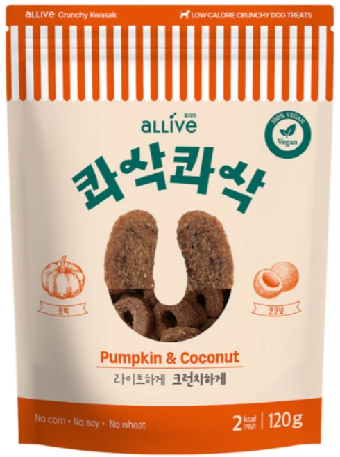 대주펫푸드 강아지 올리브 콰삭콰삭 쿠키 트릿, 120g, 1개, 혼합맛(호박/코코넛) - 쿠팡