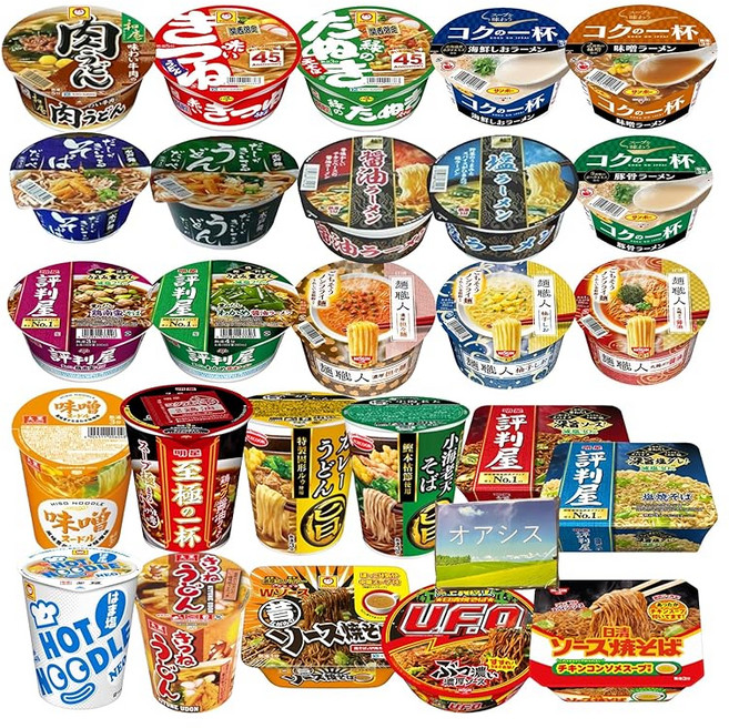 컵라면 12가지 모둠세트 컵라면 야끼소바2종 덮밥형컵6종 세로형컵4종 닛신 마루짱 메이세이 삿포로 이치방 산포 오리지널 티슈 포함 모둠세트